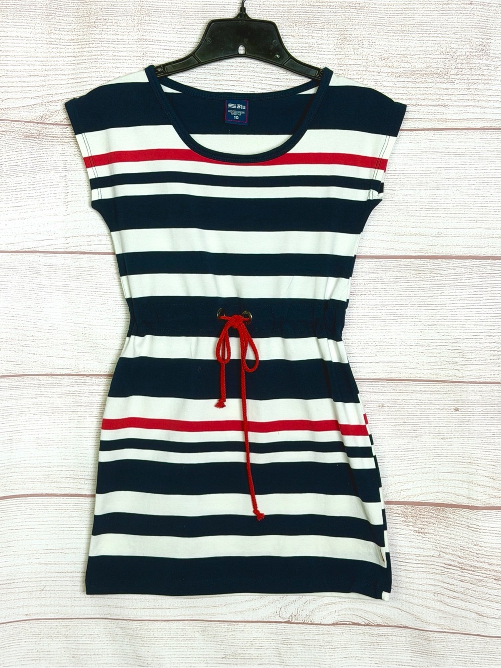 Blu Mediterranean Lifestyle Girls Nautical  Dress Sleeveless Cotton Striped 10